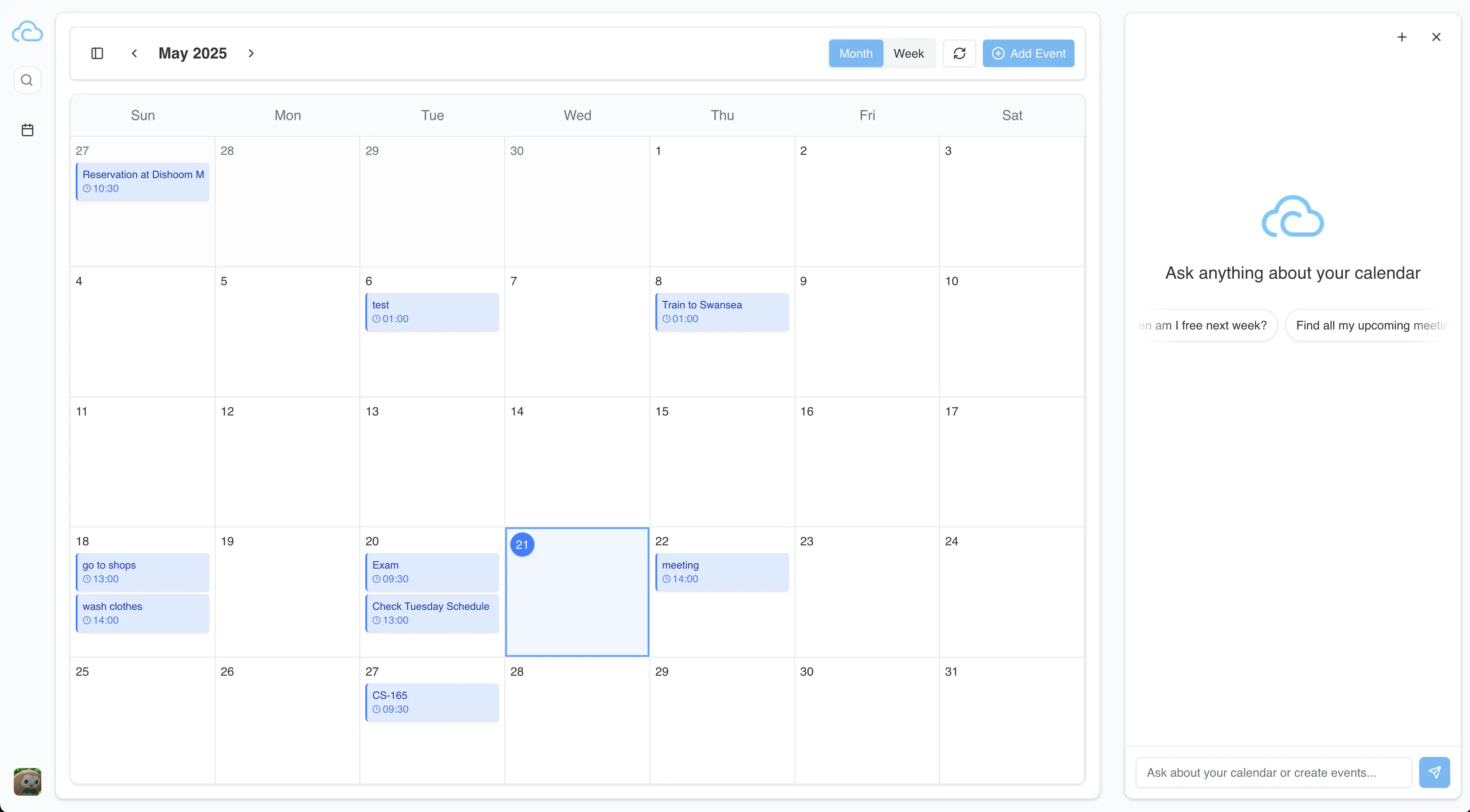 Calendar application screenshot